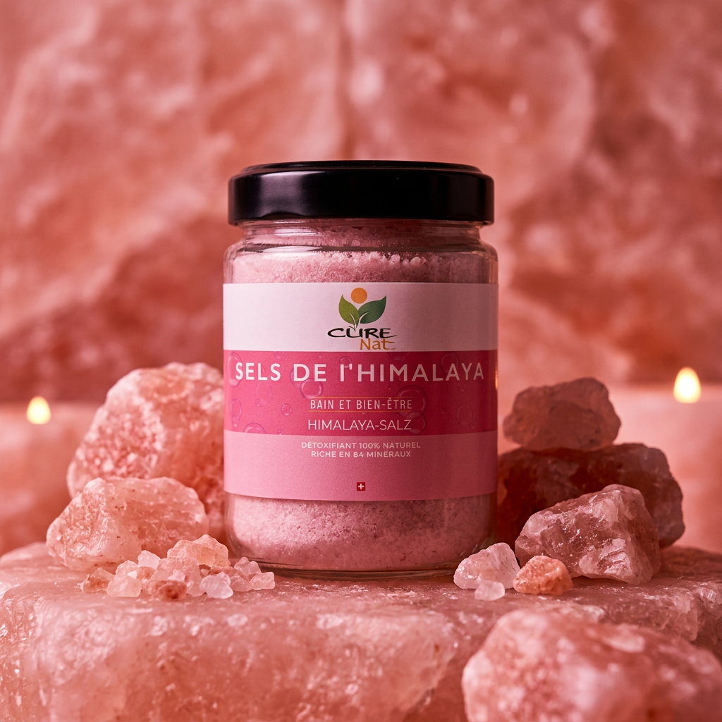 Pot de Sels de l'Himalaya CureNat sur roche de sel rose