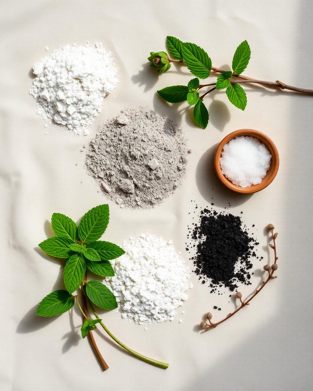 Ingrédients naturels : carbonate de calcium, bentonite, kaolin, xylitol, charbon actif, sel marin et feuilles de menthe verte