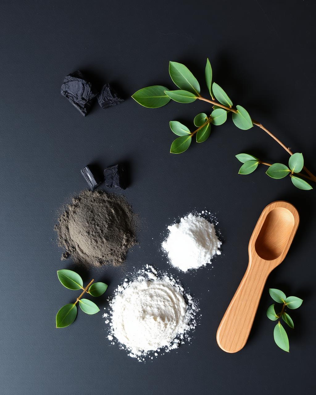 Ingrédients naturels : charbon actif, argile verte, kaolin blanc et bicarbonate