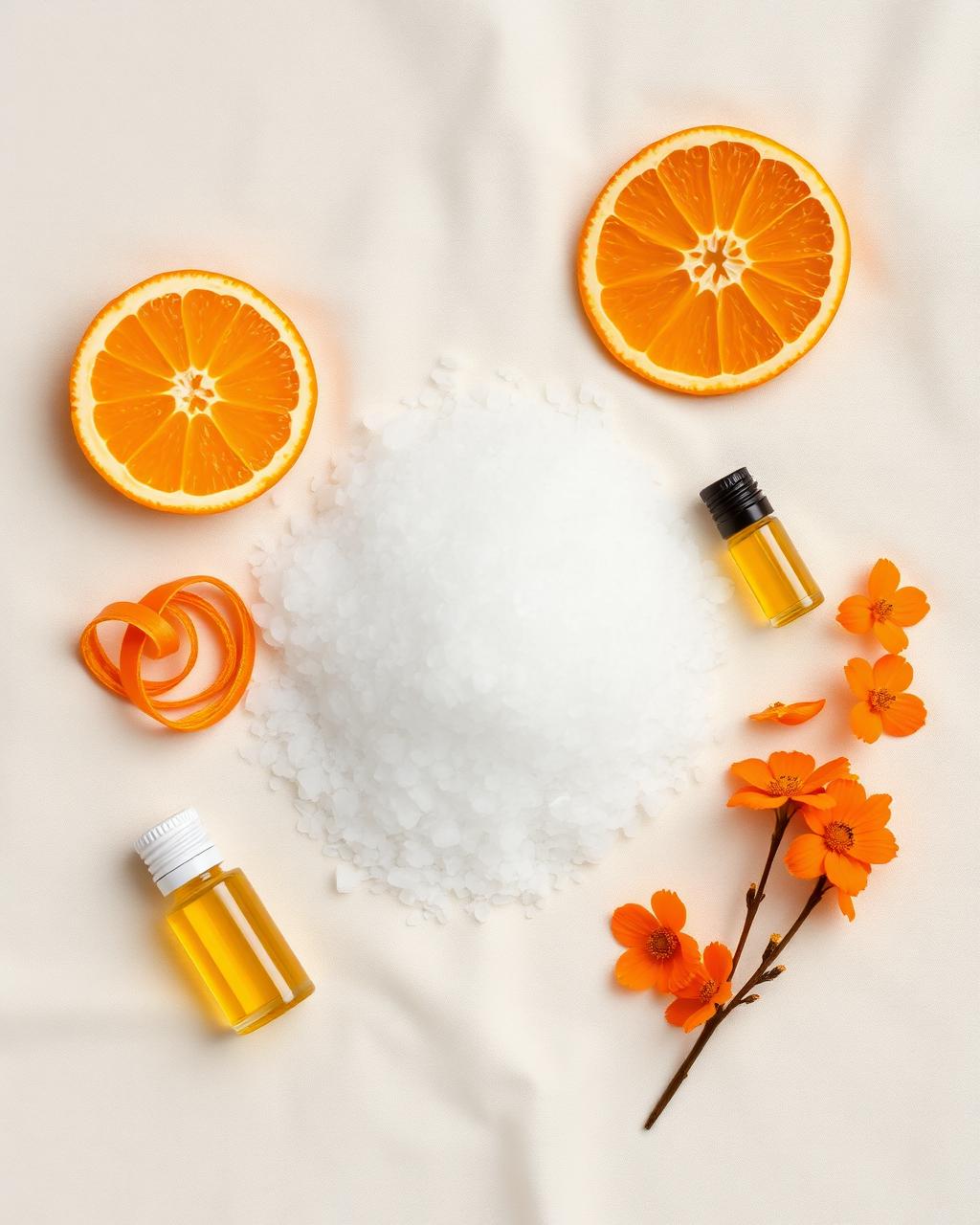 Ingrédients naturels : sel d'Epsom et huile essentielle de petit grain mandarine bio