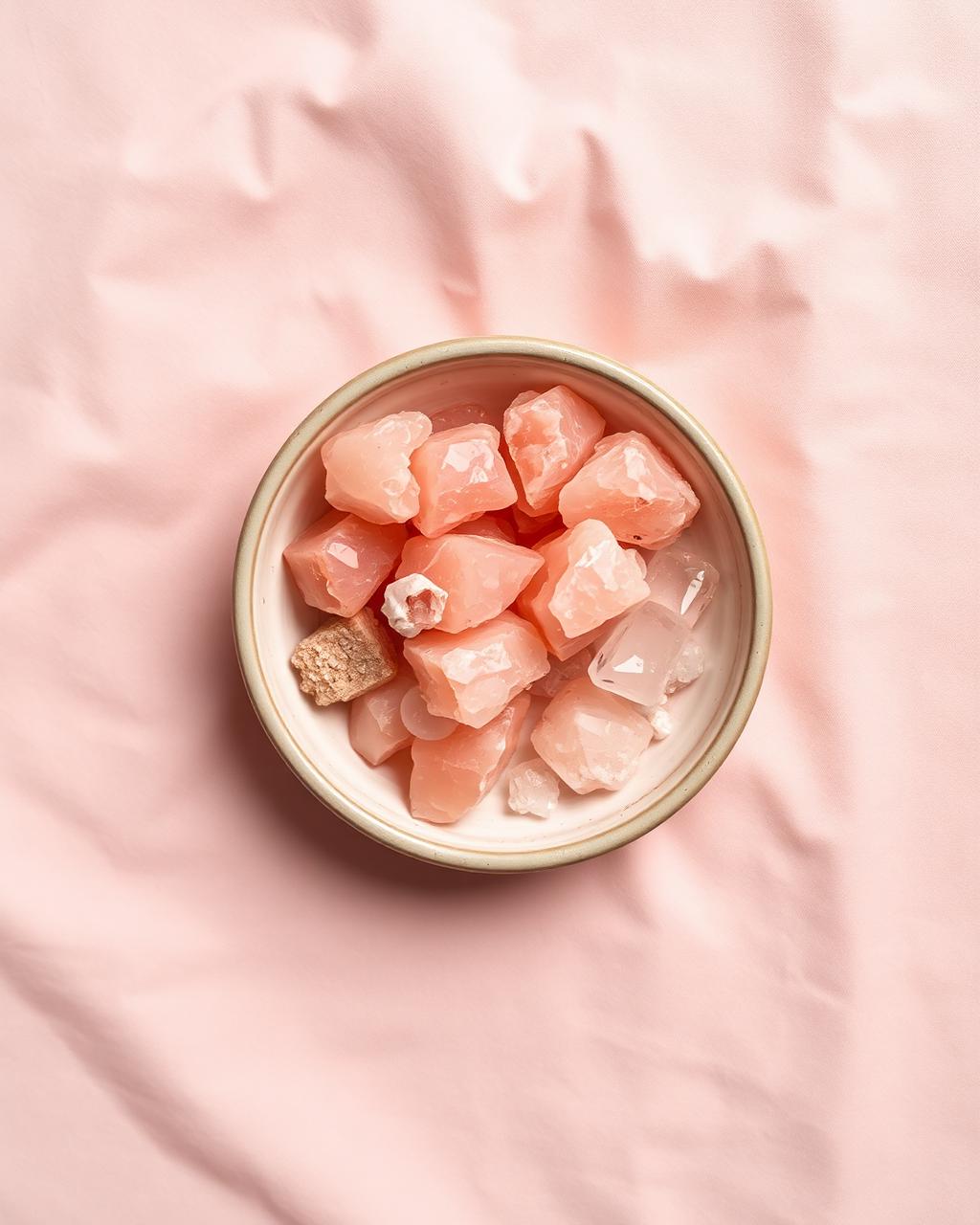 Cristaux roses de sel de l'Himalaya dans une coupelle