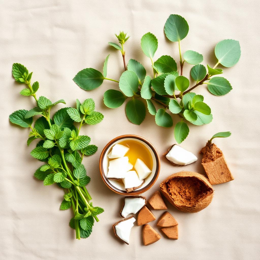 Ingrédients naturels : menthe poivrée fraîche, eucalyptus, huile d'argan, coco