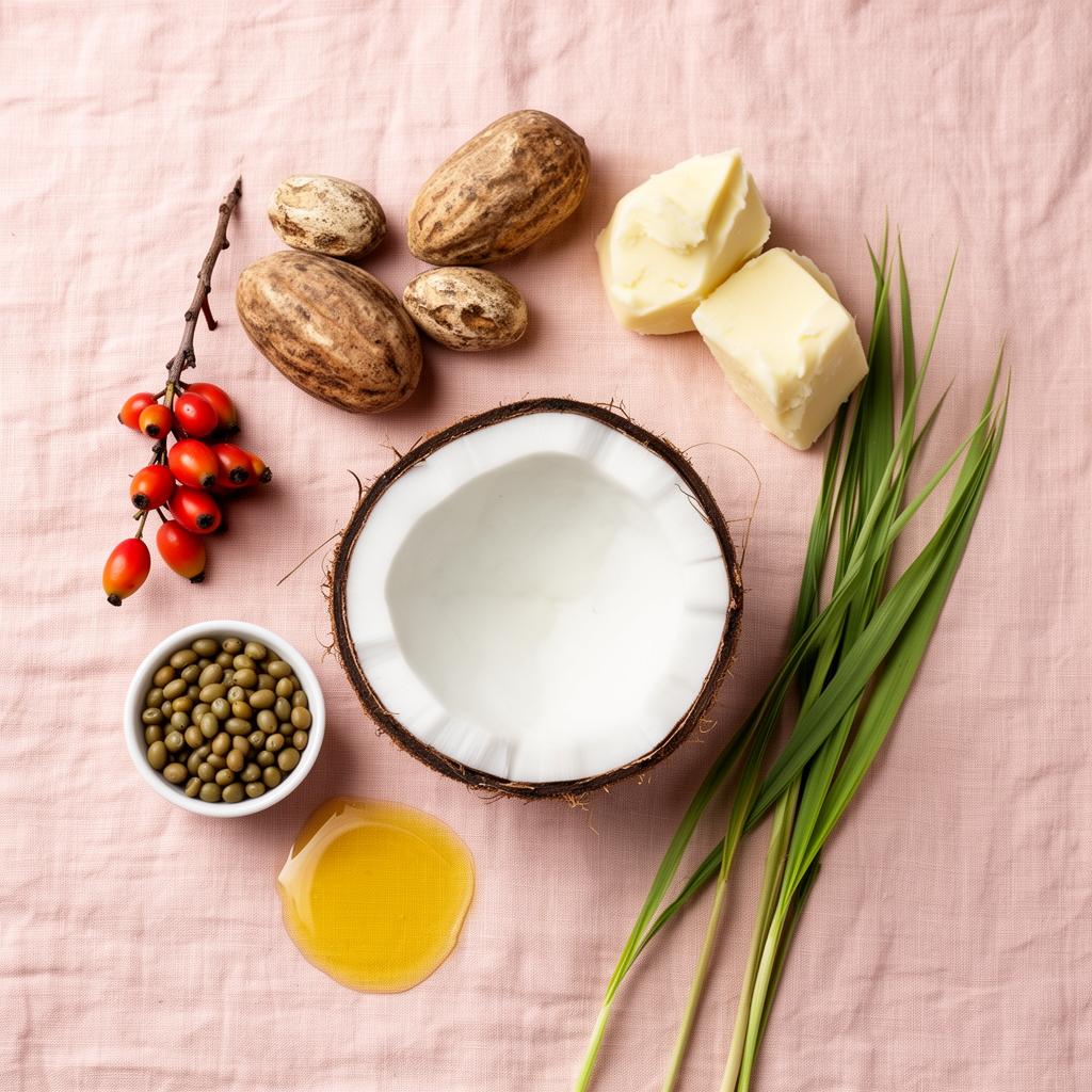 Ingrédients naturels : karité, coco, rose musquée, jojoba et palmarosa