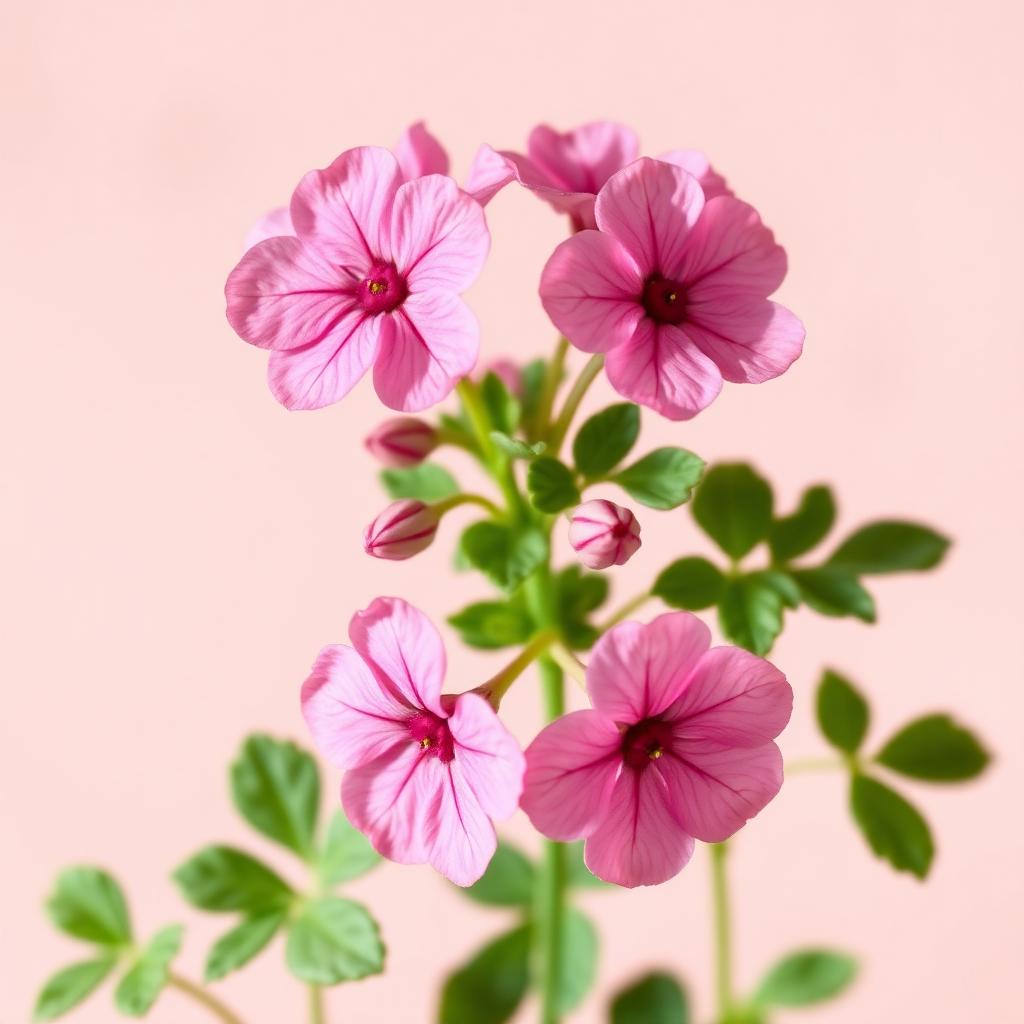 Fleurs de géranium rosat roses sur fond blush